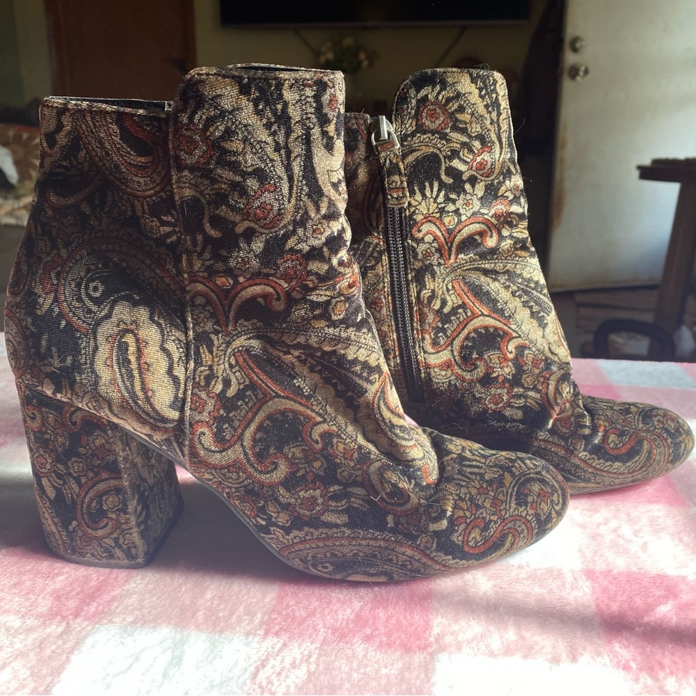 BP black brown paisley velvet whimsigoth boots